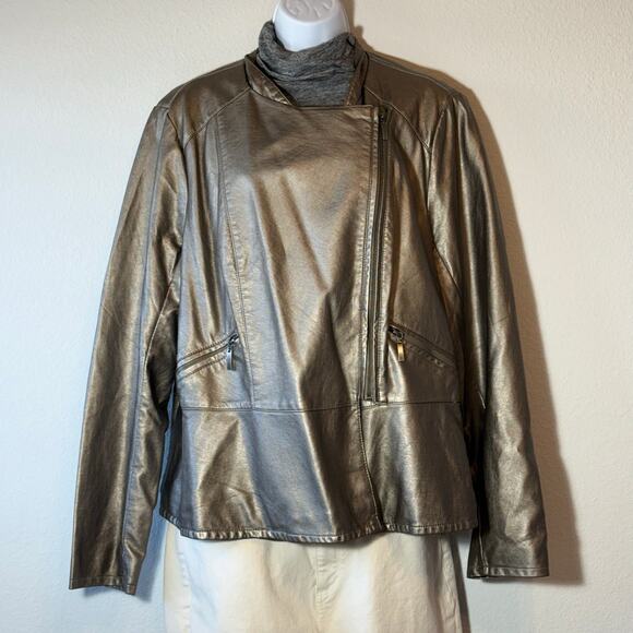 GOOD Lane Bryant Metallic Vegan Lesther Moto Jacket Women’s size 18/20 - Picture 4 of 8